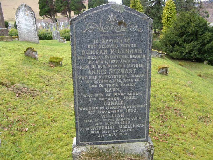 Photo of headstones/Duncan McLennan d1899 &Annie Mary Donald  Wm & Cthn - Fod Cem